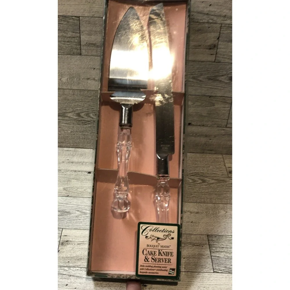COLLECTIONS Bouquet Mates Cake Knife & Server Faux Crystal Handles Stainless